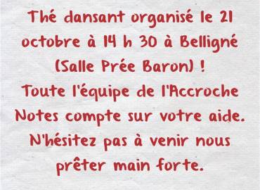 Thé dansant à Belligné le 21 octobre 2018 !