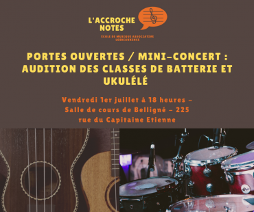 Portes ouvertes et mini-concert des classes de batterie et ukulélé le 1er juillet à Belligné