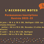 permanences inscriptions accroche notes 2022